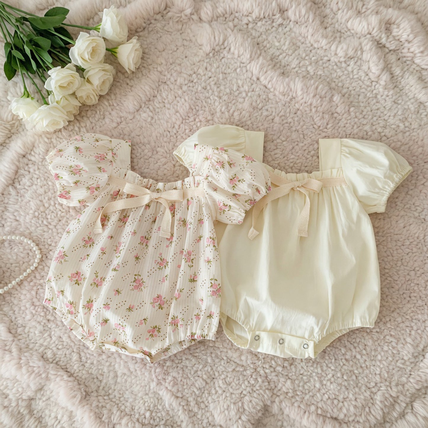 Short Sleeve Floral Baby Romper - 100% Cotton Summer Sunsuit - Casual Newborn Jumpsuit 0-24M