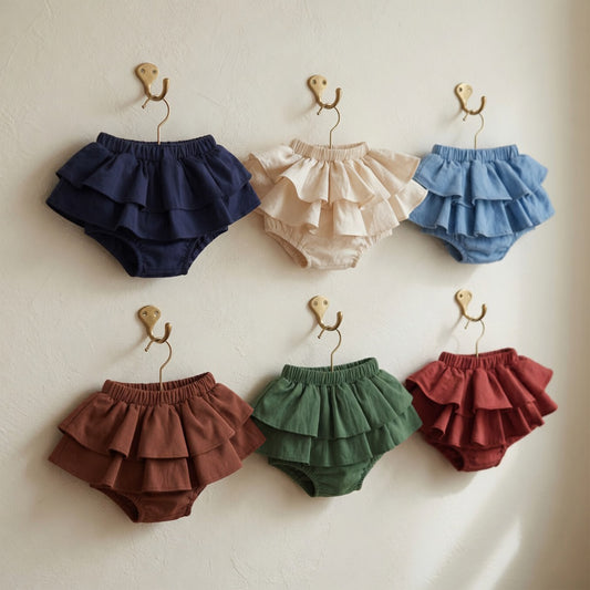 Double Layer Ruffle Lace Baby Skirt - Cotton Linen Toddler Pettiskirt - Casual and Wedding Clothing