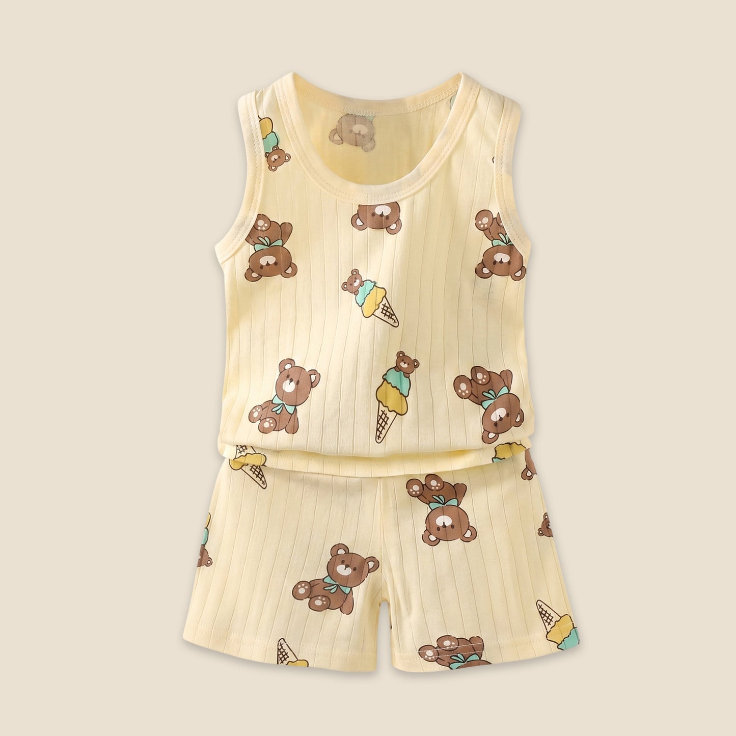 Kids Summer Tank Top & Shorts Set - Breathable Sleeveless Print Outfit - Casual Cotton Vest Suit for Babies