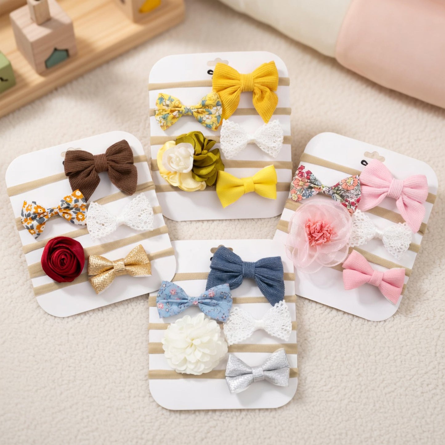 4-5Pcs/Set Baby Bow Headbands - Cotton Linen & Lace Fabric - Leopard Print Newborn Hair Accessories for Girls