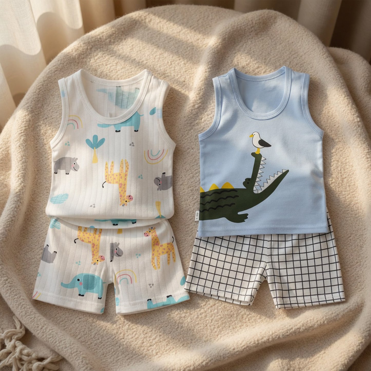 Kids Summer Tank Top & Shorts Set - Breathable Sleeveless Print Outfit - Casual Cotton Vest Suit for Babies