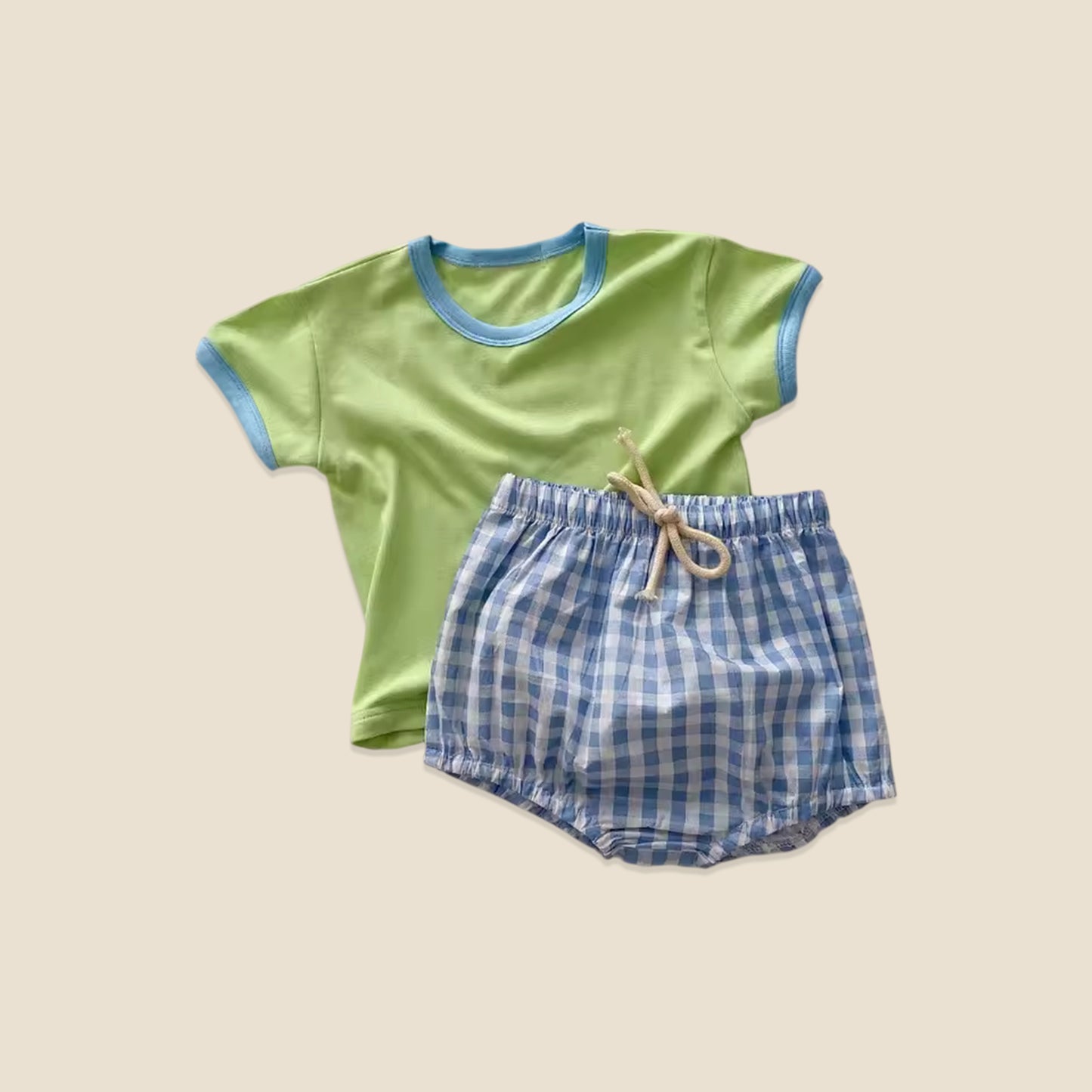 2Pcs Baby Summer Clothing Set - Short Sleeve Tee with Plaid Shorts - Soft Breathable Outfits for Boys & Girls 0-2Y