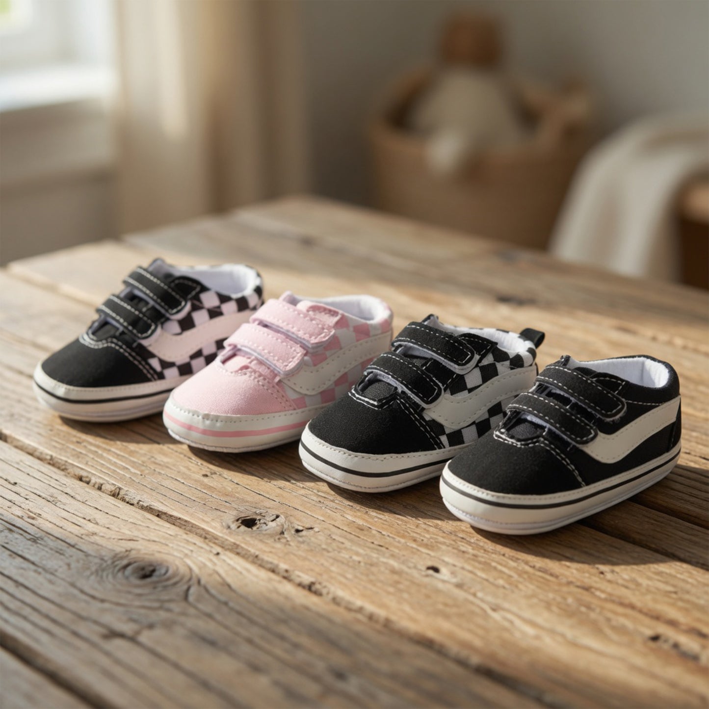 Classic Plaid First Walker Shoes - Breathable Canvas Baby Sneakers for Boys & Girls