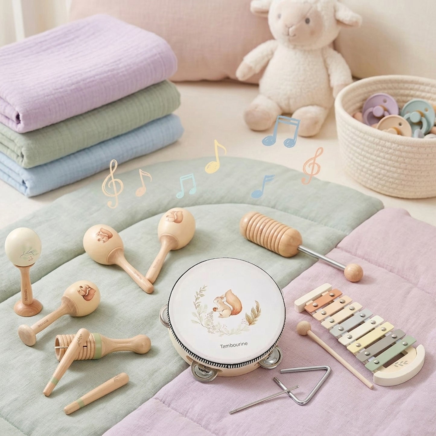 Baby Wooden Musical Instrument - Xylophone & Drum Activity Toys - Early Sensory Learning Gift for Babies