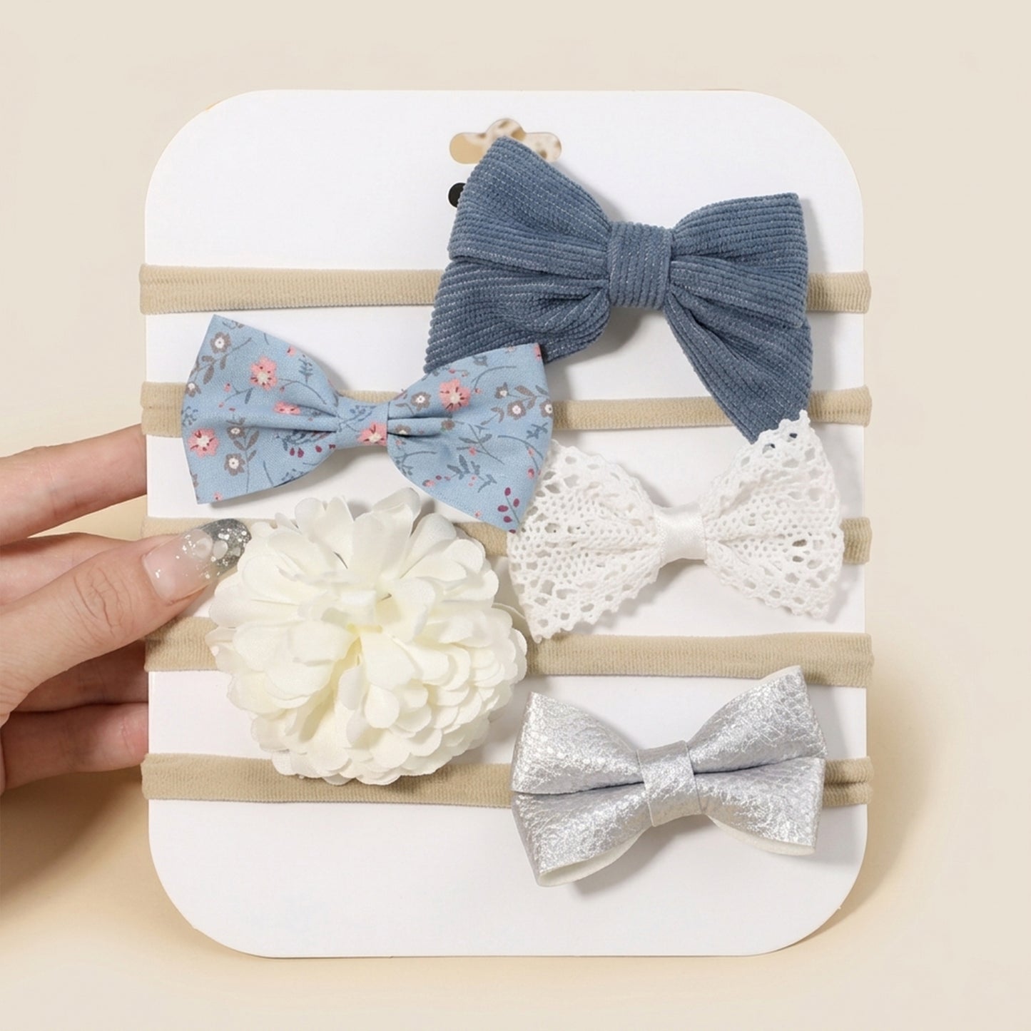 4-5Pcs/Set Baby Bow Headbands - Cotton Linen & Lace Fabric - Leopard Print Newborn Hair Accessories for Girls