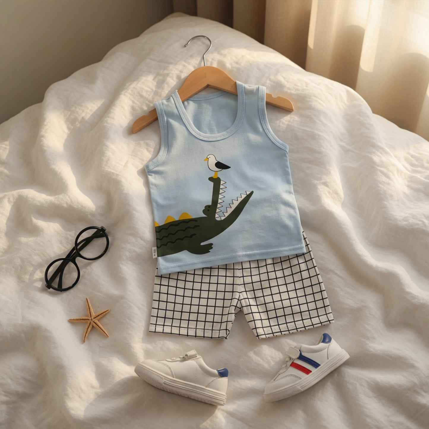 Kids Summer Tank Top & Shorts Set - Breathable Sleeveless Print Outfit - Casual Cotton Vest Suit for Babies