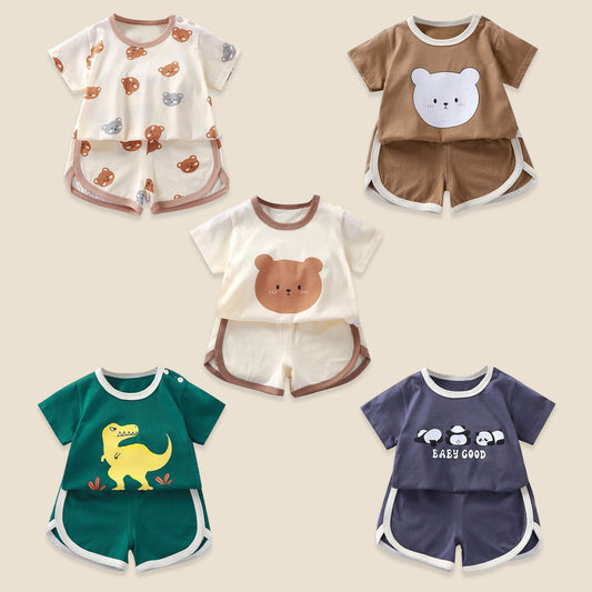 Summer Baby Cartoon Clothing Set - 100% Cotton Short Sleeve T-Shirt & Shorts - Casual 2Pcs Outfit for Boys & Girls 0-4Y