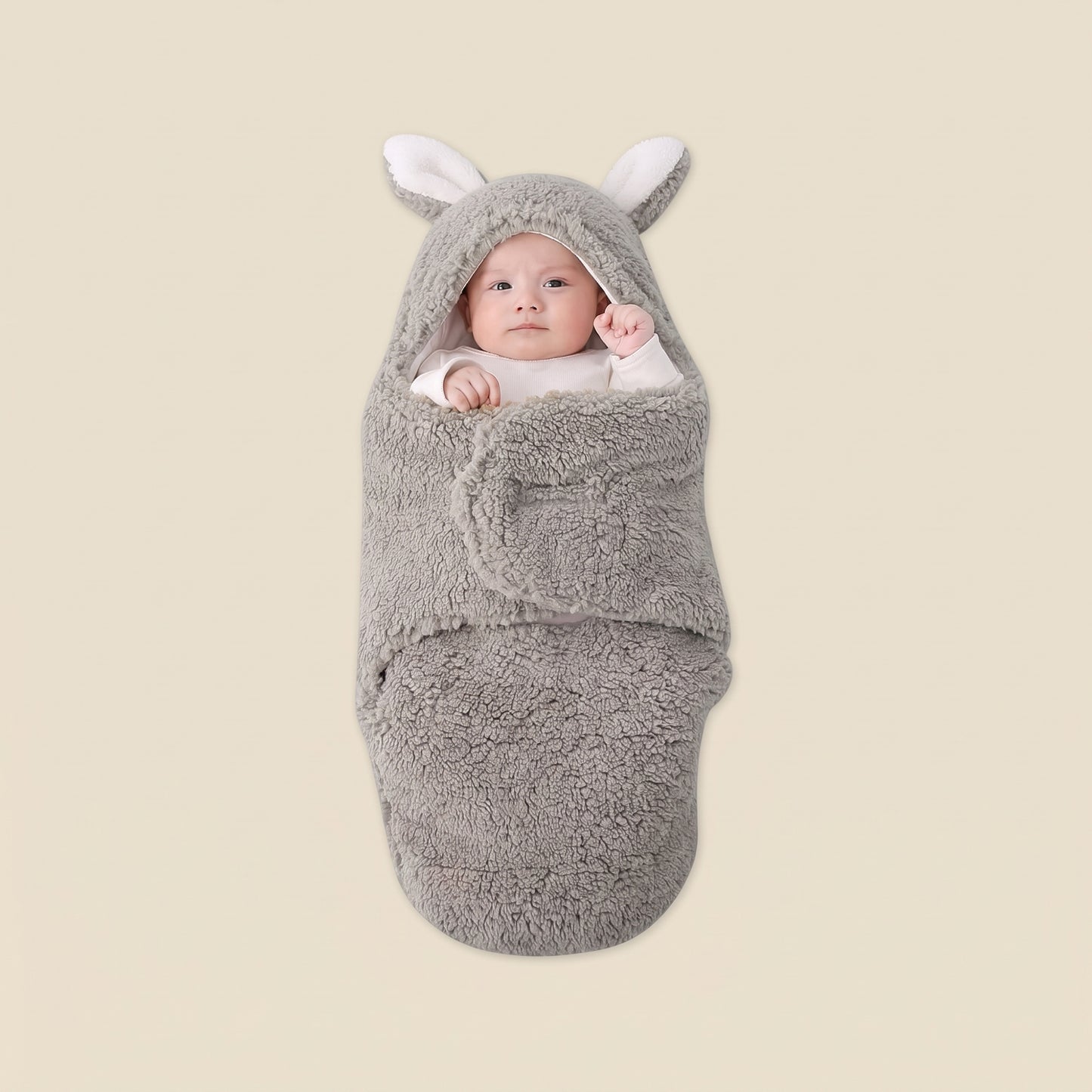 Ultra-Soft Fluffy Fleece Baby Swaddle - Newborn Sleeping Bag with Head Support