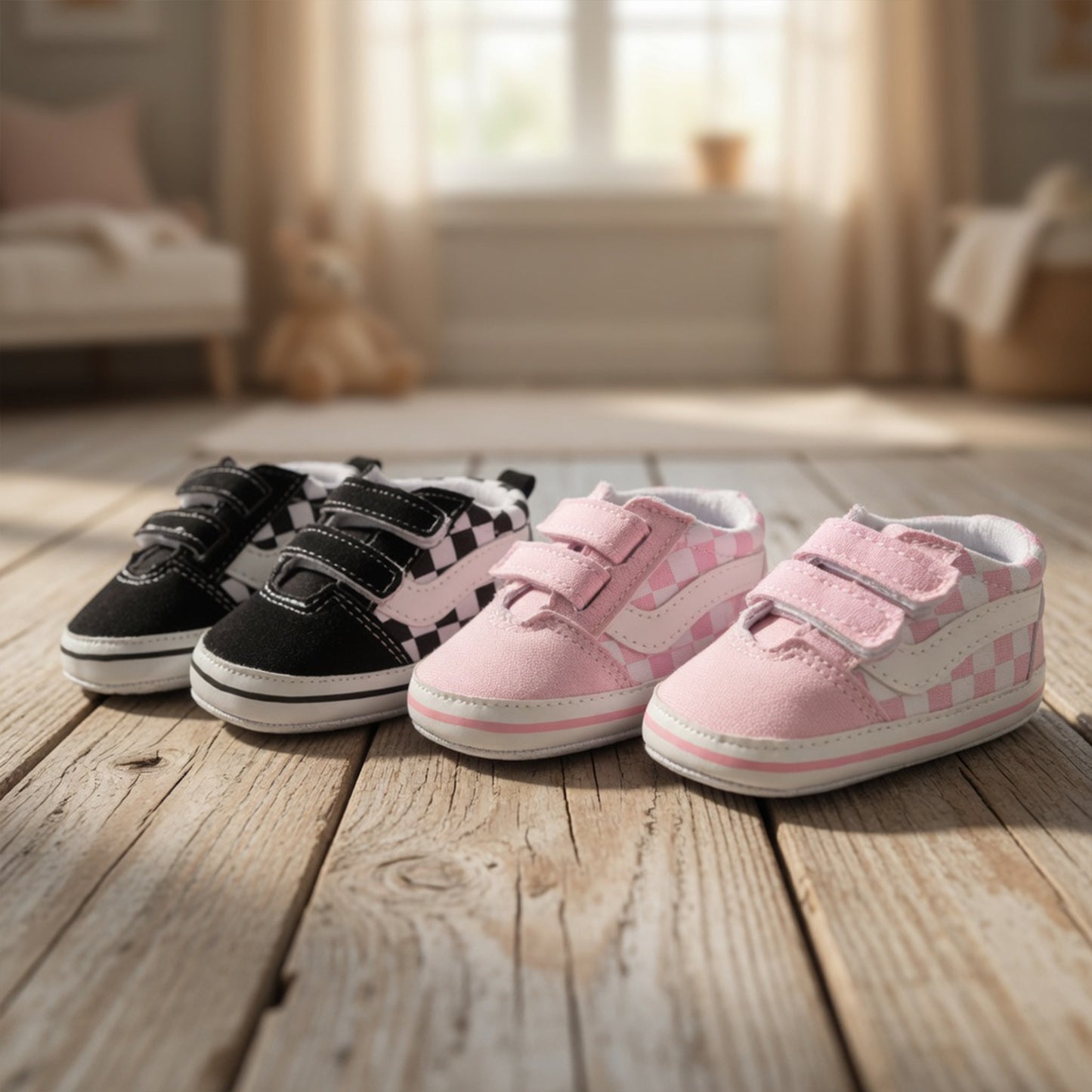 Classic Plaid First Walker Shoes - Breathable Canvas Baby Sneakers for Boys & Girls