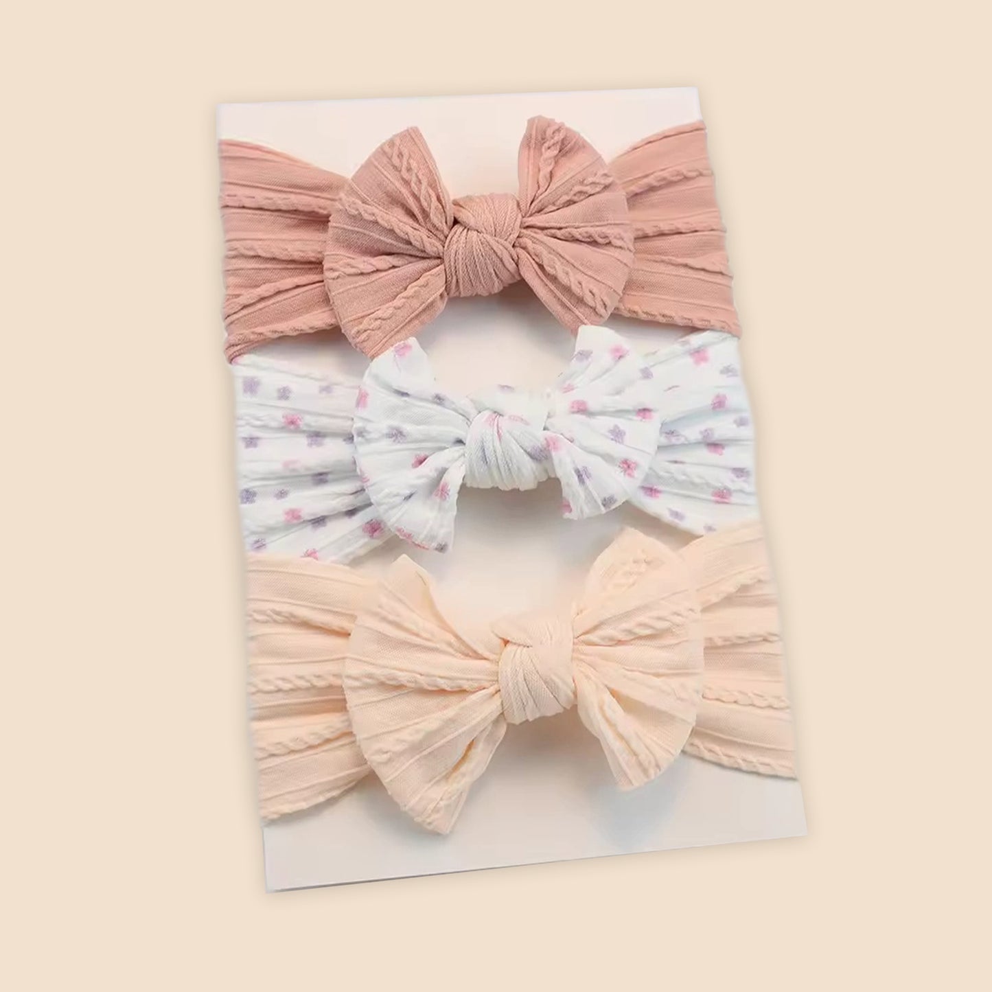 3-Piece Baby Girl Headband Set - Soft Elastic Bow Hair Bands - Newborn Turban & Hair Accessories Gift Pack