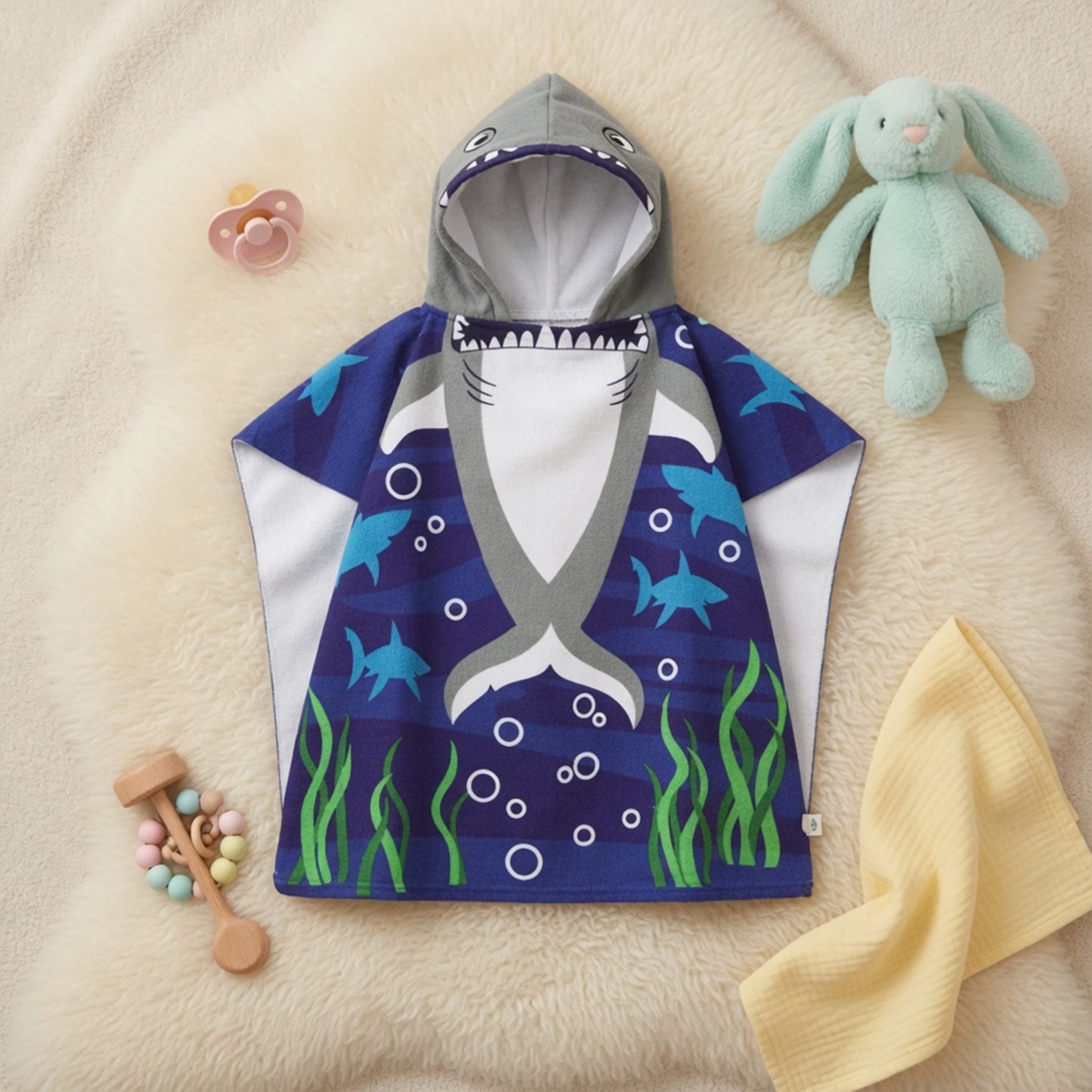 Cartoon Kids Hooded Cape Towel - Quick-Dry Beach & Bathrobe - Fun Unicorn Shark Dinosaur Print for Children