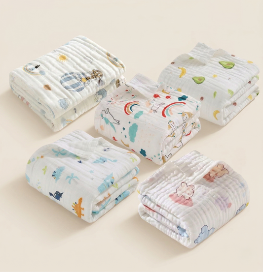 Cotton Muslin Baby Swaddle Blanket - Breathable Printed Newborn Wrap - Soft Multi-use Bath Towel for Infants