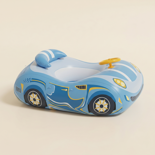 Kids Car Swimming Seat Float Ring - Inflatable Baby Boat with Canopy - Safety Summer Water Toy for Pools & Beaches