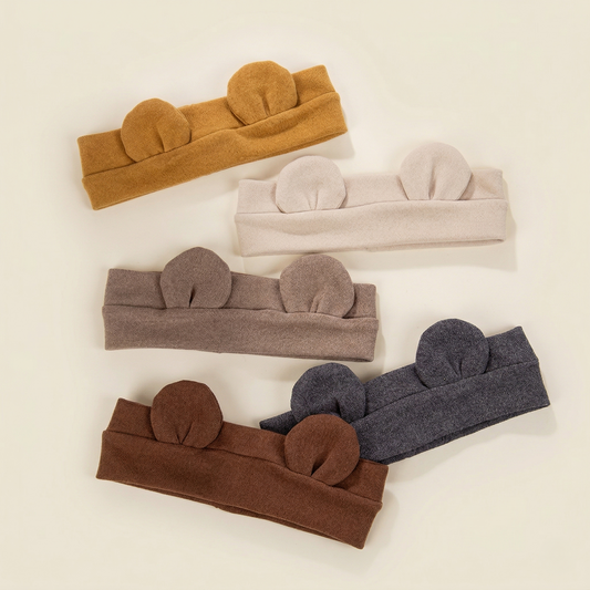 Cute Bear Ear Baby Headband - Soft Elastic Korean Turban - Newborn Infant Fall Winter Headwear for Boys & Girls