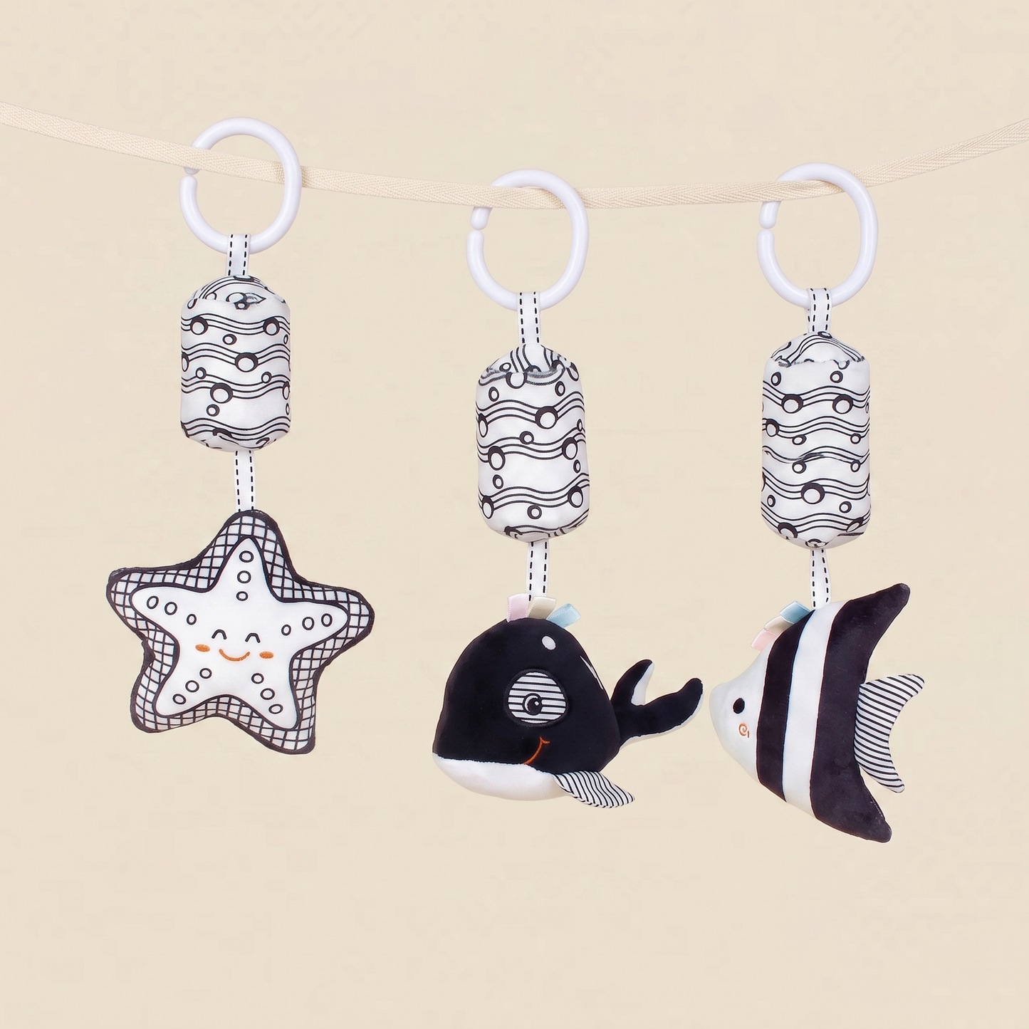 Black & White Baby Stroller Hanging Bell - Plush Visual Training Toy - Newborn Sensory Rattle for Brain Development