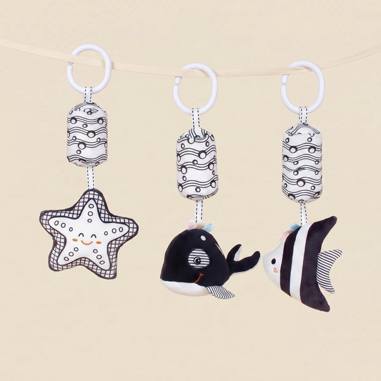 Black & White Baby Stroller Hanging Bell - Plush Visual Training Toy - Newborn Sensory Rattle for Brain Development