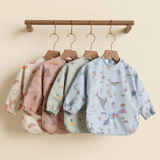 Waterproof Long Sleeve Baby Bib - Adjustable Feeding Smock - Kids Art Painting Apron & Mealtime Feeding Cloth