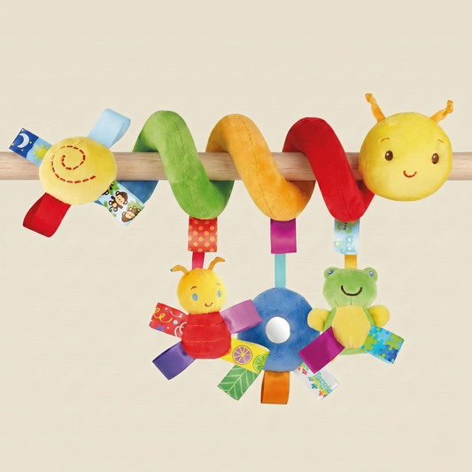 Cute Musical Spiral Hanging Toy - Plush Sensory Activity Rattle - Versatile Travel Toy for Strollers, Cribs & Car Seats