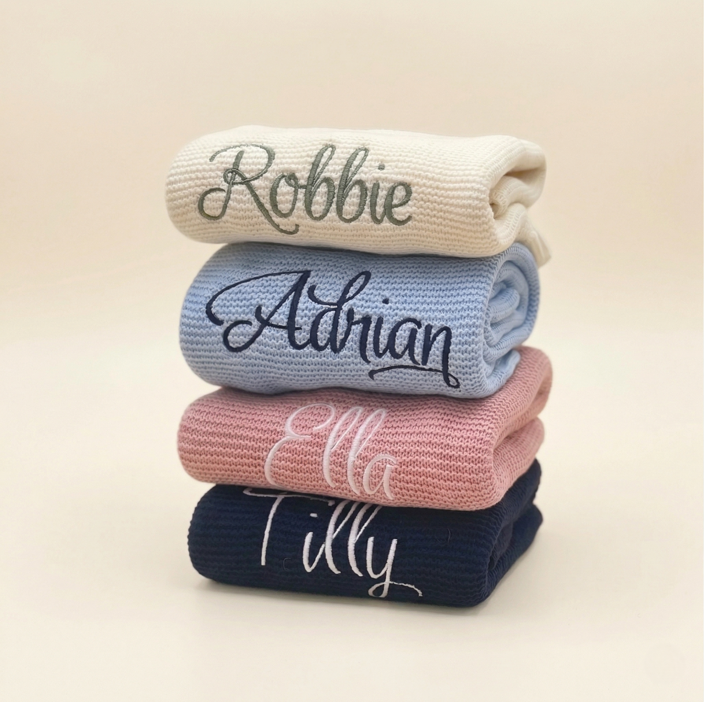 Personalized Baby Blanket - Custom Embroidered Name - Breathable Cotton Knitted Stroller Blanket & Swaddle