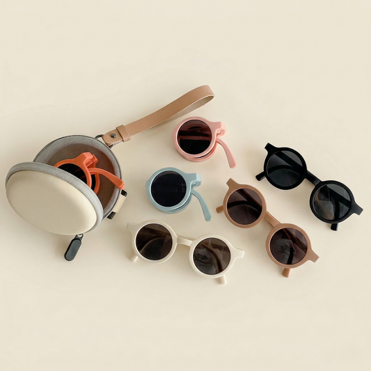 Foldable Kids Sunglasses - Portable Round Sun Glasses for Boys & Girls - Cute Baby Shades & Street Beat Eyewear
