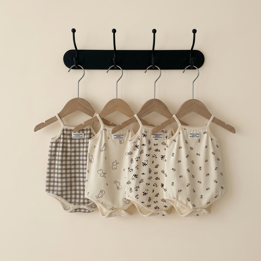 Summer Baby Sleeveless Romper - Cotton Elastane Button Bodysuit - Casual Cartoon Bunny Onesie for Newborns 0-12M