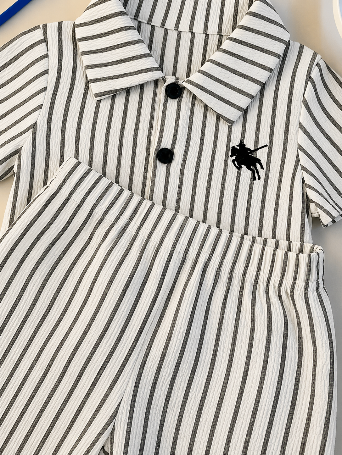 2pcs/Set Baby Boy Casual Striped Polo Collar Top & Shorts Summer Clothes