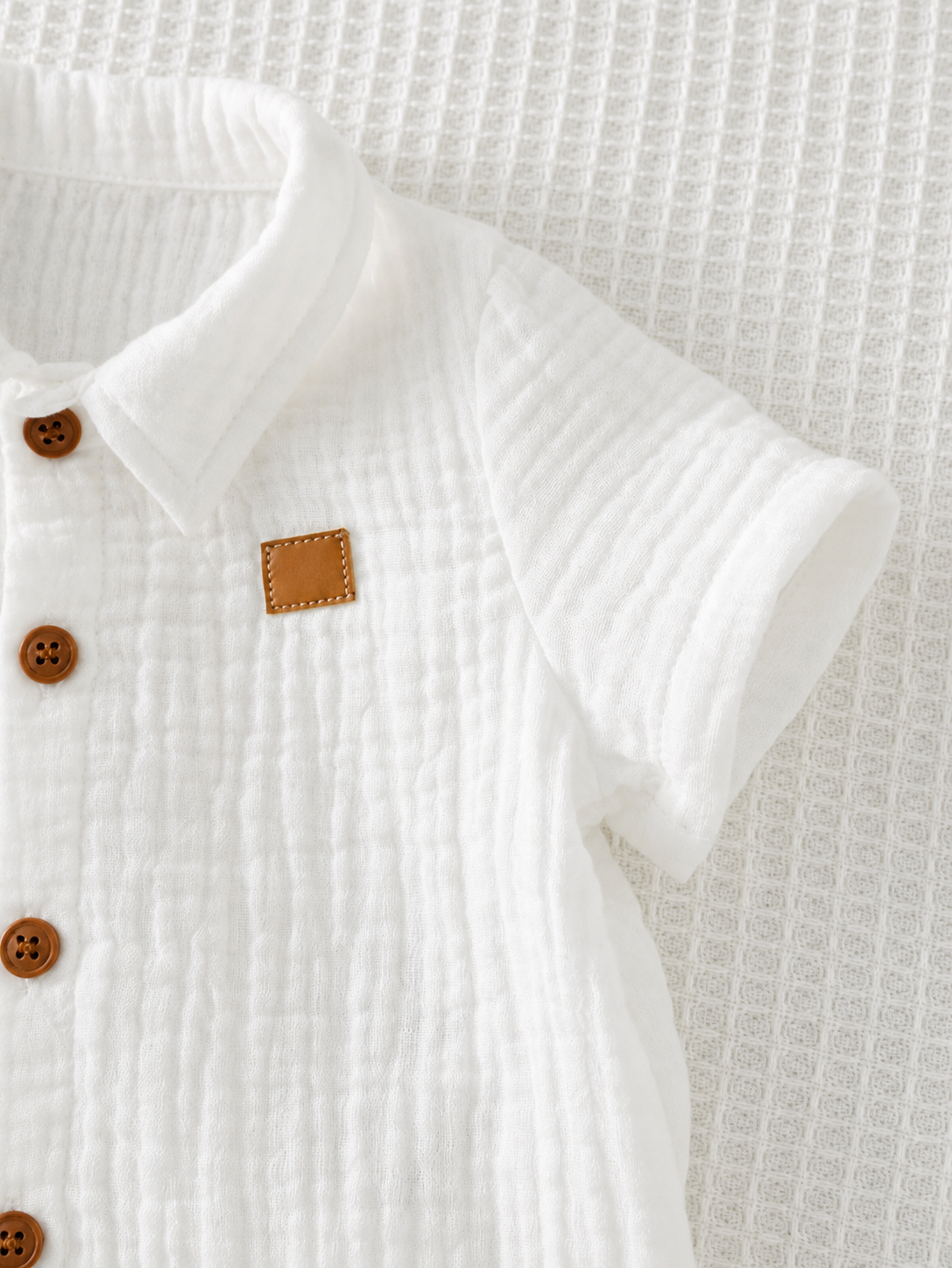 Baby Boy 2pcs Knit Jacquard Summer Set - Short Sleeve Shirt & Elastic Shorts