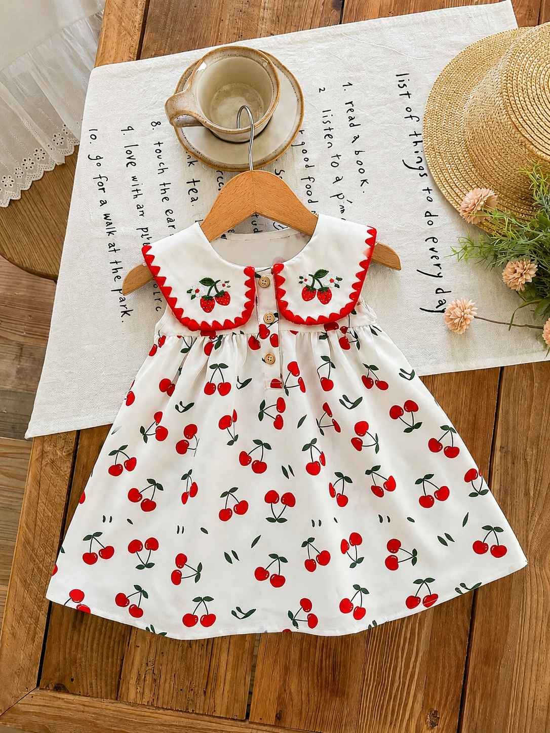 Ruffle Collar Floral Print Sleeveless Dress for Baby Girls