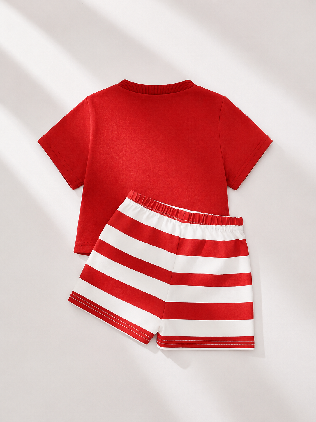 Newborn Boy & Girl Summer Knit Outfit -Cute Cartoon Bear Striped Shirt & Shorts Set
