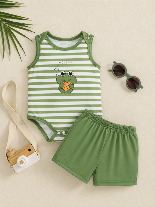 Baby Boy 2-Piece Stripe Printed Clothes Set - Casual Spring Summer Sun Outfit