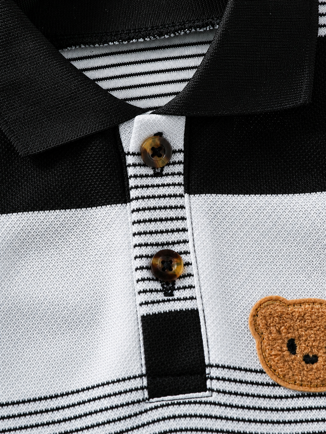 Infant Boys Casual Striped Short Sleeve Polo and Shorts Set with Bear Embroidery