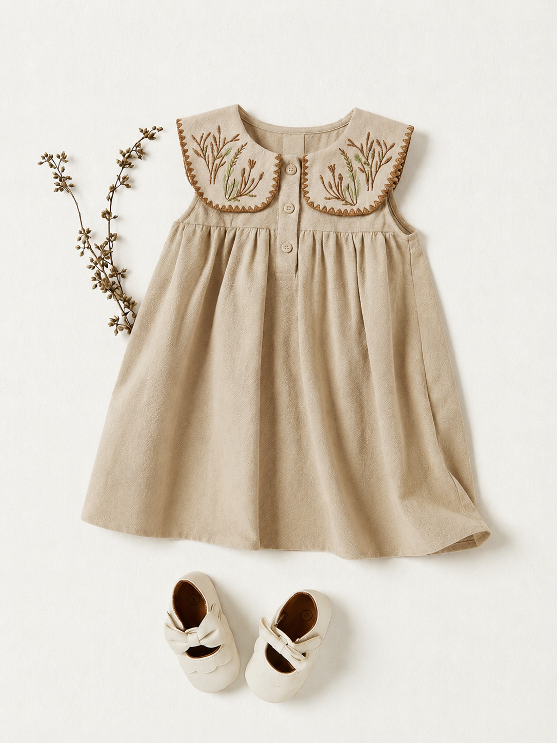 Ruffle Collar Floral Print Sleeveless Dress for Baby Girls