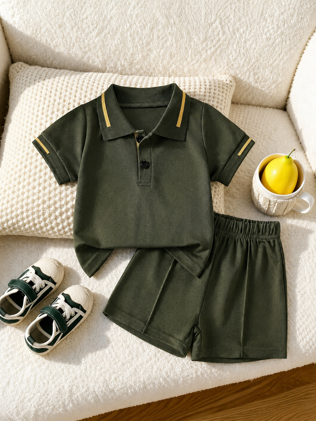 Playful Pals Baby Boy Letter Embroidery Polo and Shorts for Daily Wear