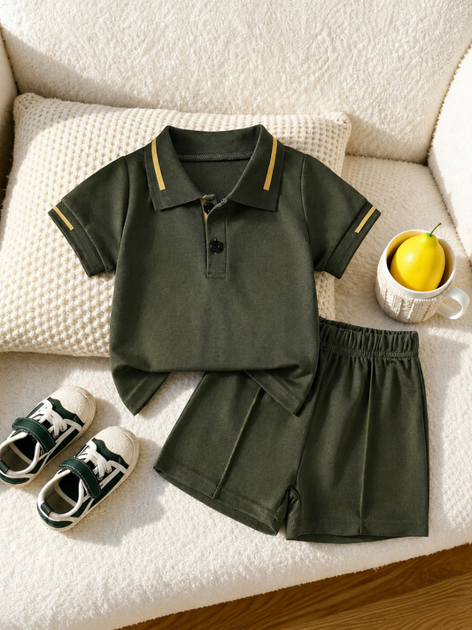 Playful Pals Baby Boy Letter Embroidery Polo and Shorts for Daily Wear