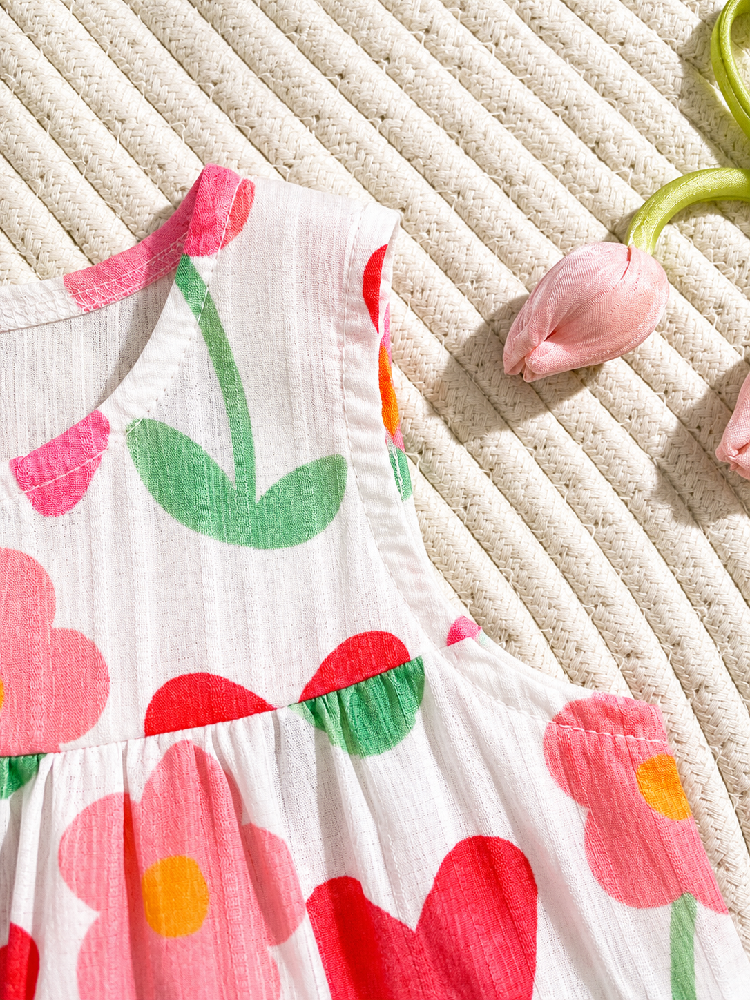 Cherry Print Sleeveless Top and Red Shorts Set for Baby Girls