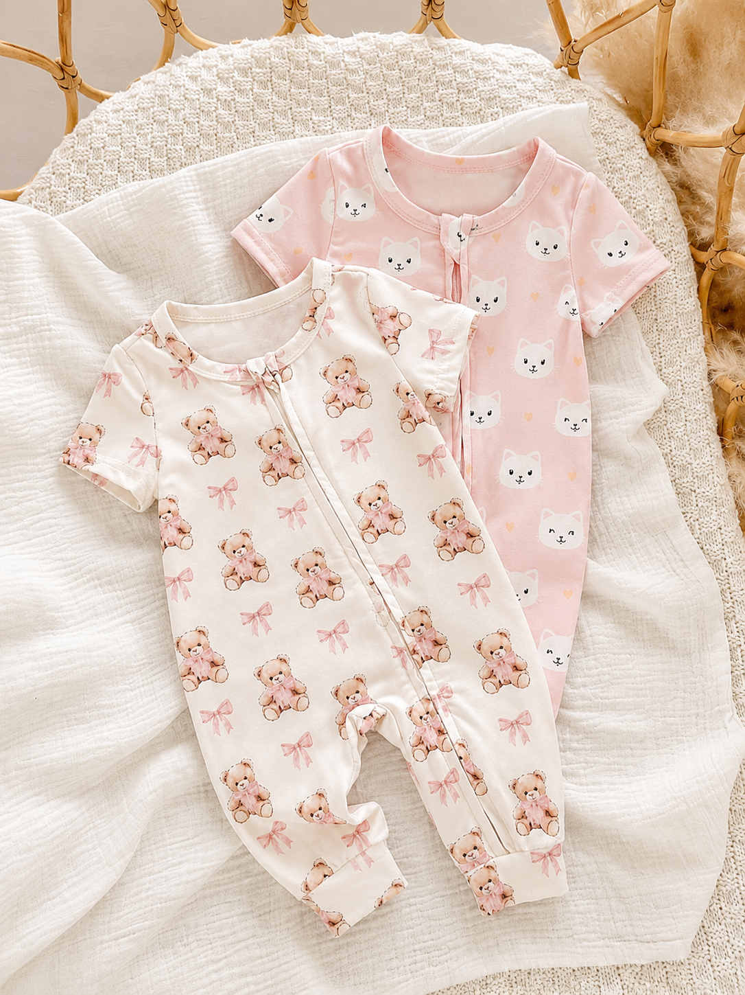 2pcs Baby Girl Heart and Ditsy Floral Jumpsuit Set - Sweet Long Sleeve Outfit