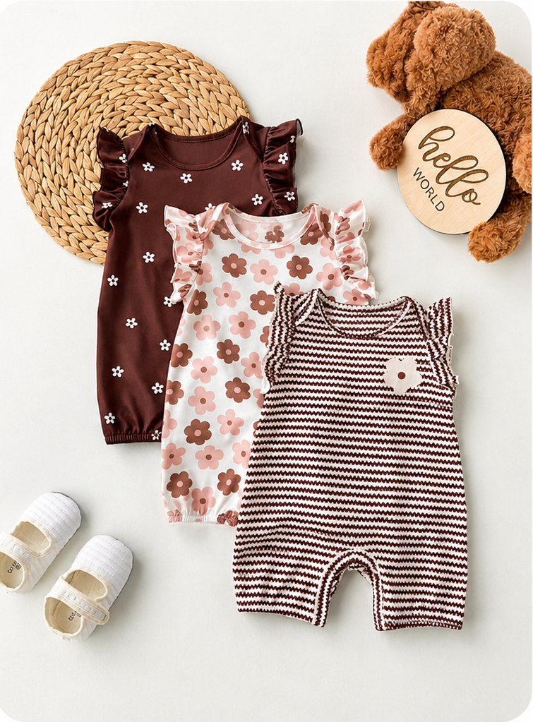 Newborn Soft Knit Summer Romper Set - 3pcs Cute Cartoon Graphic Outfits