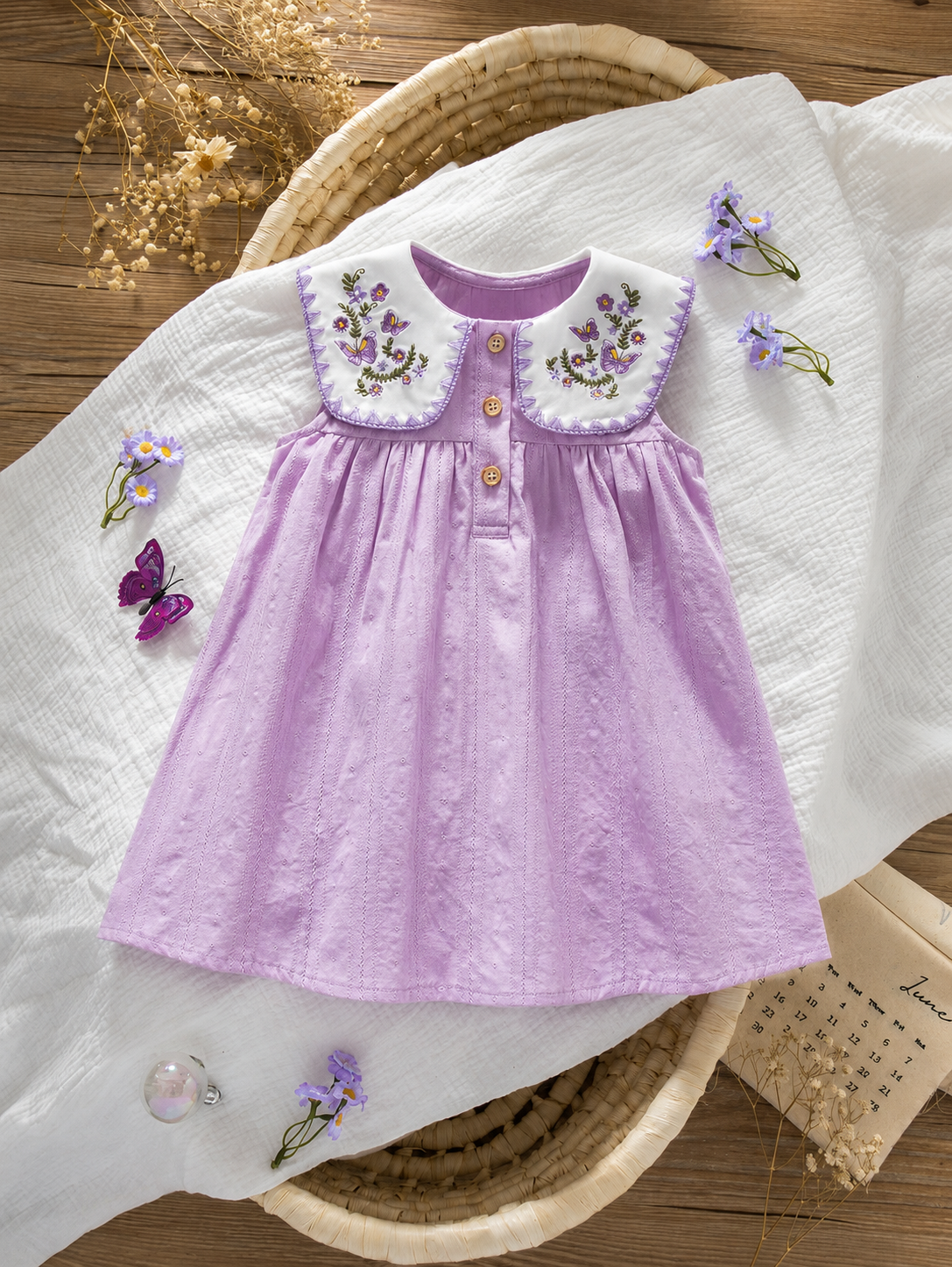 Ruffle Collar Floral Print Sleeveless Dress for Baby Girls
