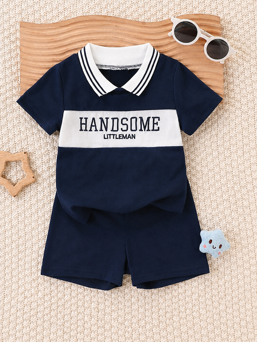 Playful Pals Baby Boy Letter Embroidery Polo and Shorts for Daily Wear