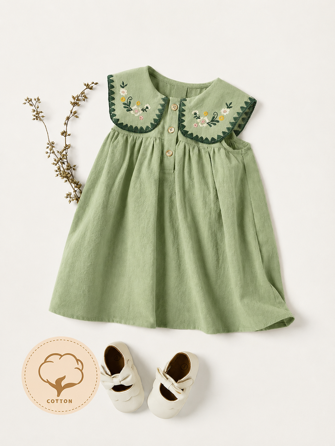 Ruffle Collar Floral Print Sleeveless Dress for Baby Girls