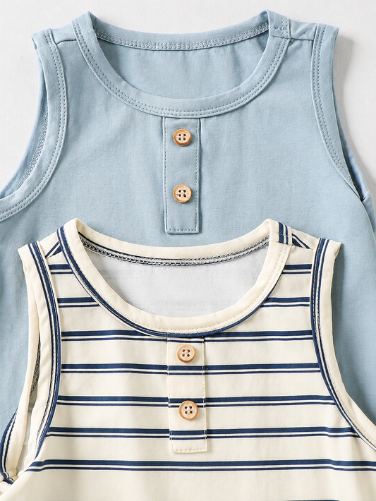 Cartoon Pattern and Solid Color Sleeveless Romper and Shorts 2-Piece Set for Baby Boys