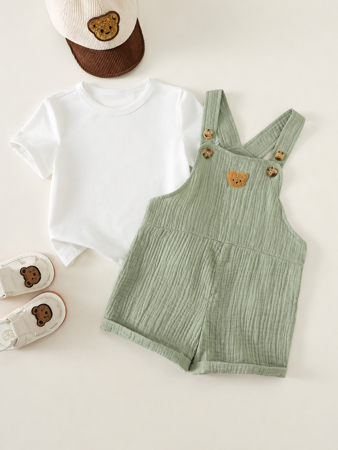 2-Piece Toddler Boy Outfit: Black Graphic T-Shirt and Camo Bib Shorts