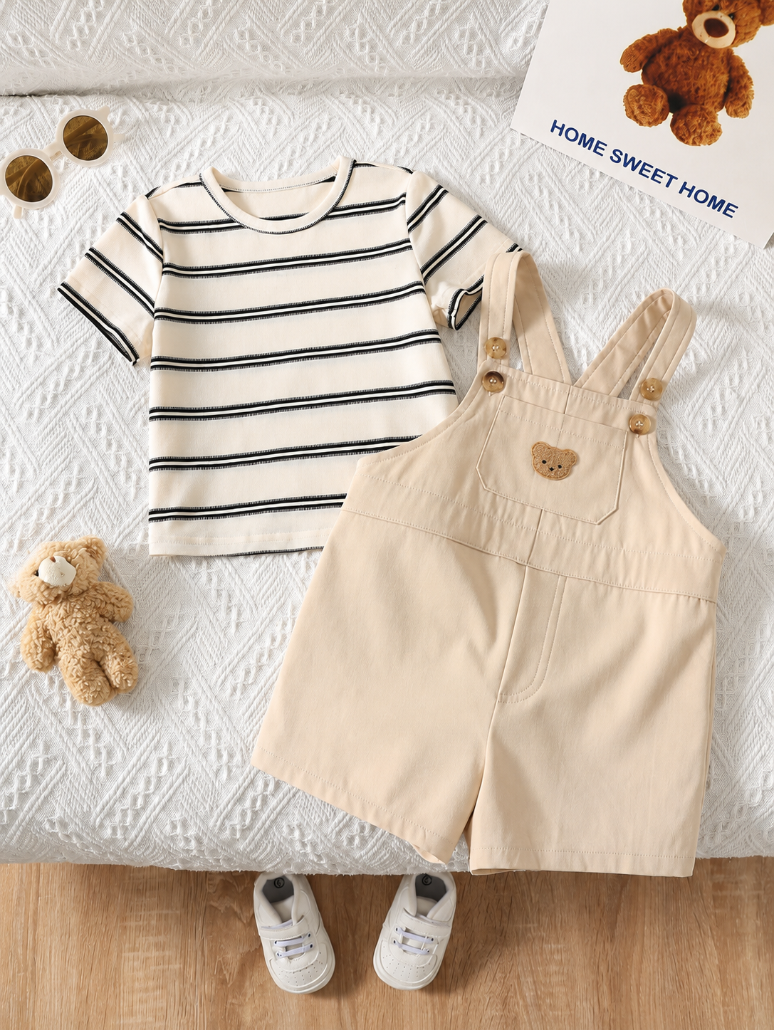 2-Piece Toddler Boy Outfit: Black Graphic T-Shirt and Camo Bib Shorts