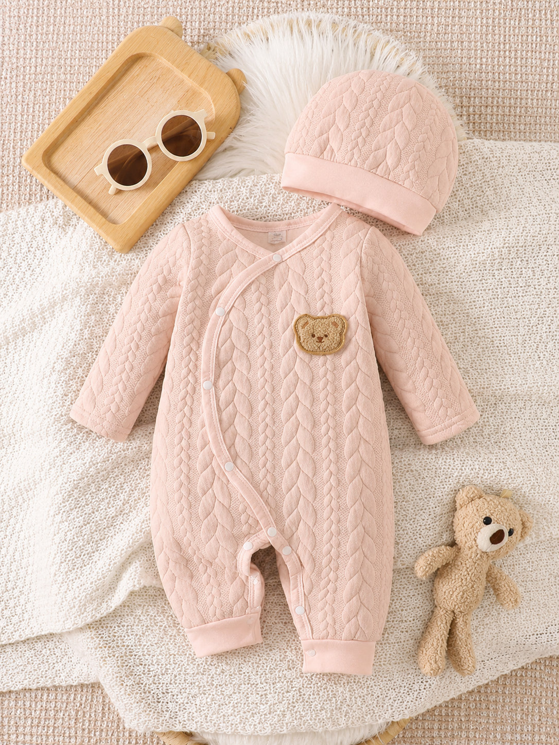 Baby Bear Print Casual Jumpsuit - Durable Fall Winter One-Piece for Infants