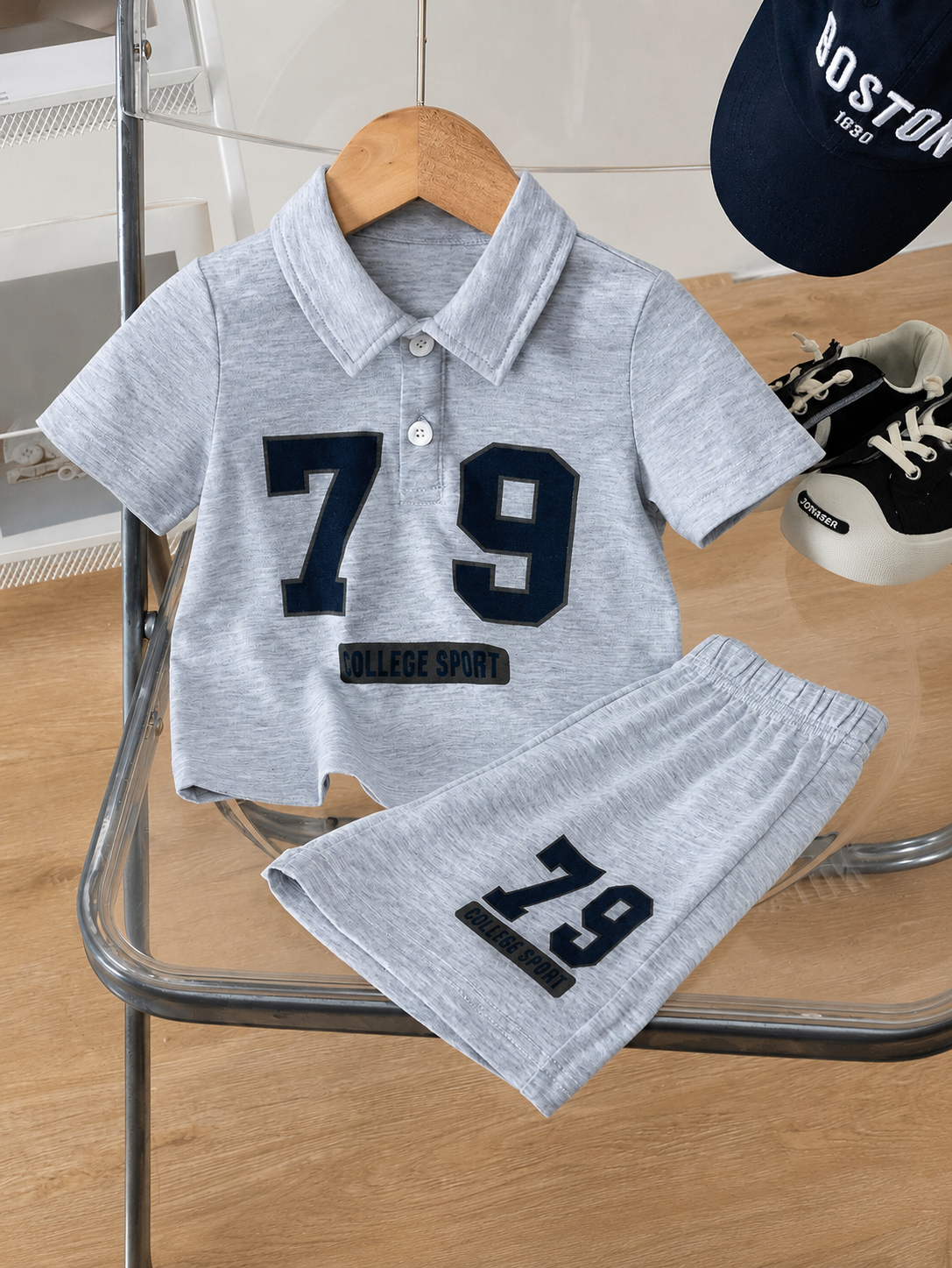Playful Pals Baby Boy Letter Embroidery Polo and Shorts for Daily Wear