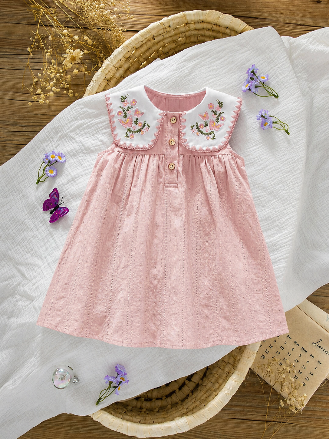 Ruffle Collar Floral Print Sleeveless Dress for Baby Girls
