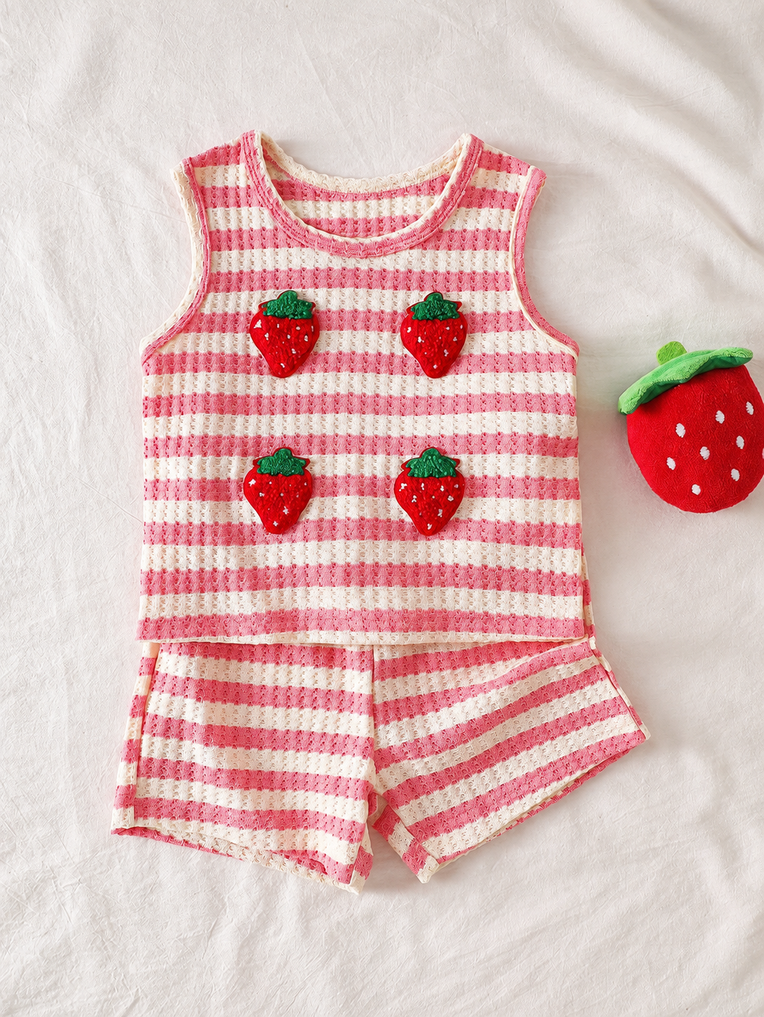 Sweet Style Strawberry Print Top & Shorts 2-Piece Set for Toddler Girls