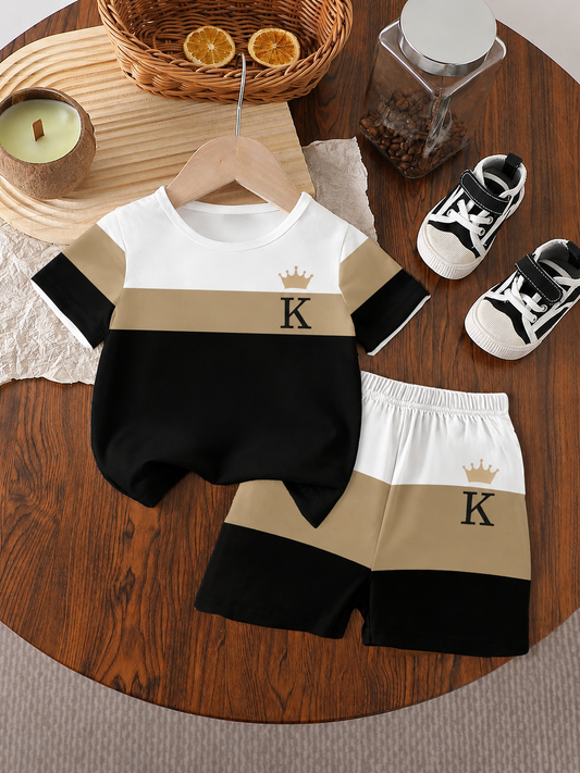 Toddler Boys' Creative Crown Letter Print T-Shirt and Shorts 2-Piece Set