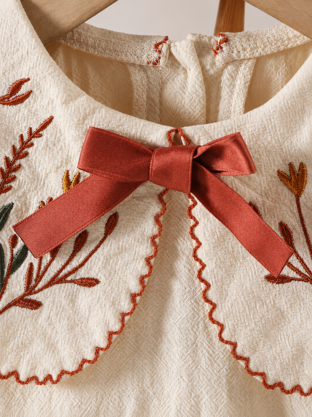 Infant Girl Peter Pan Collar Floral Embroidered Summer Dress for Casual Wear