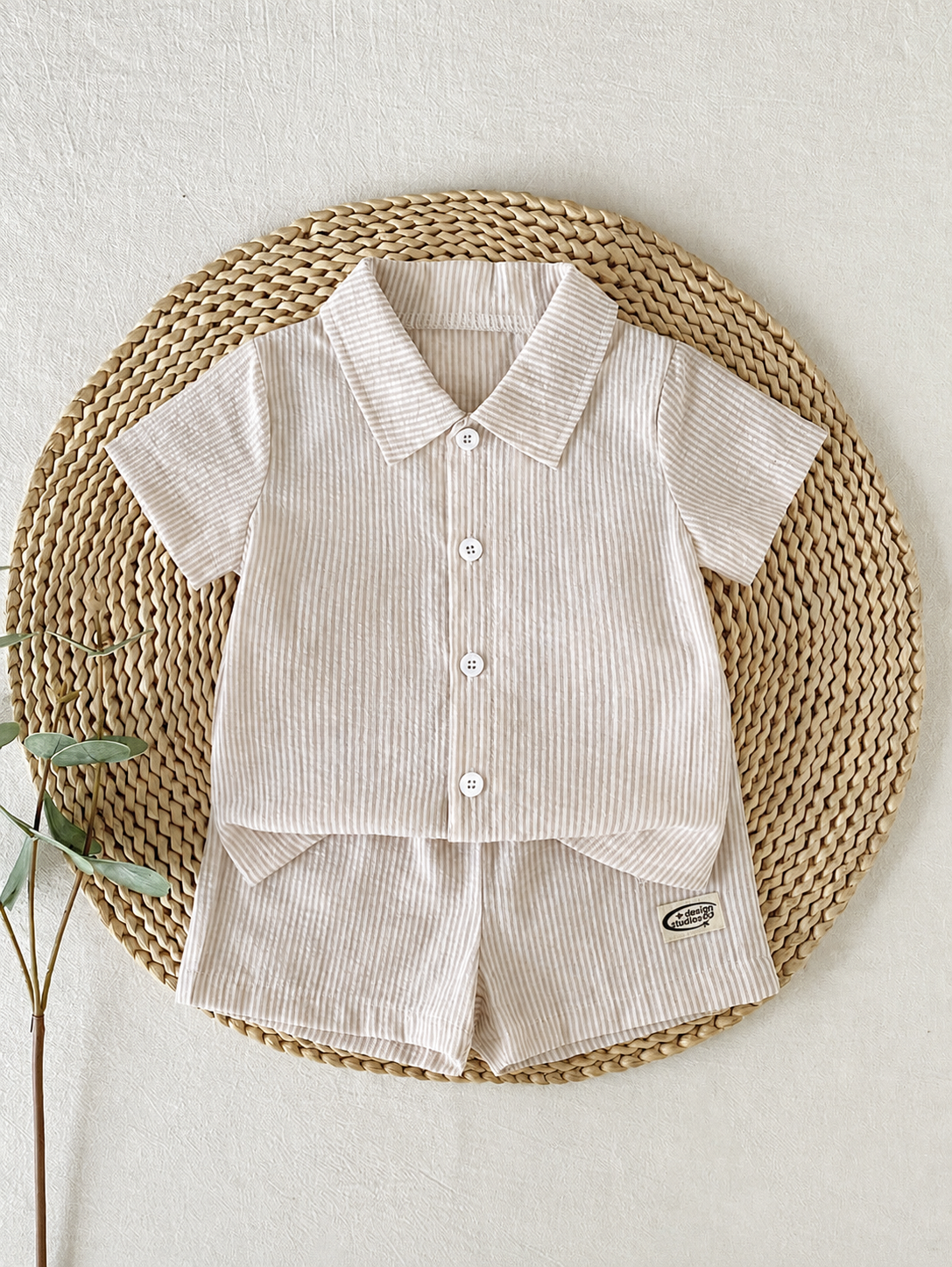 2pcs/Set Baby Boy Casual Striped Polo Collar Top & Shorts Summer Clothes